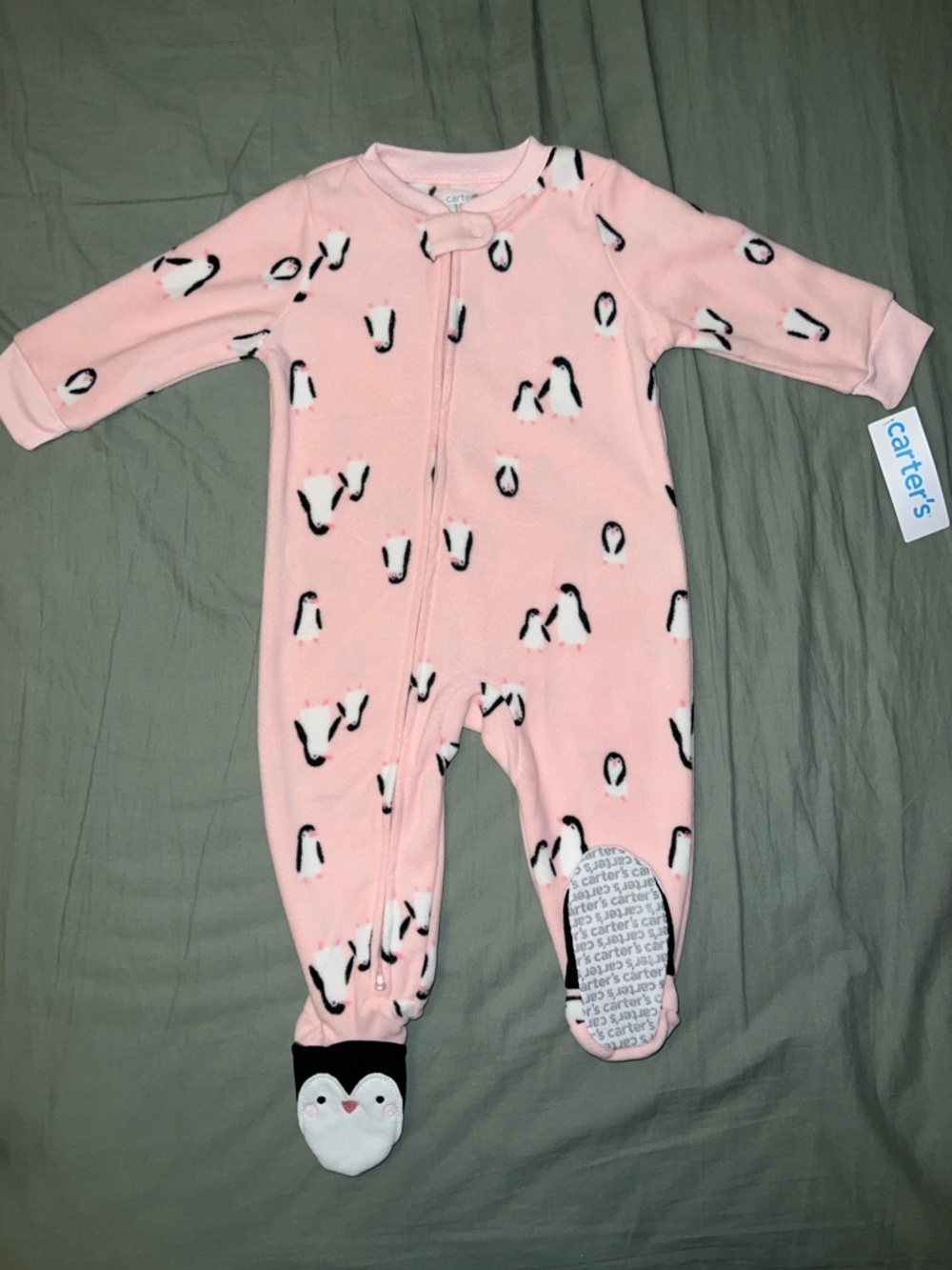 Carter's Pink Penguin Footed One-Piece Sleeper
